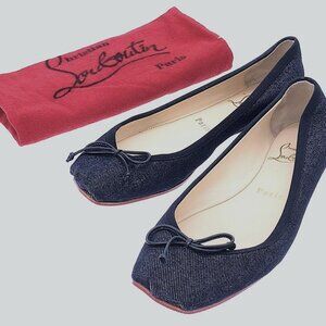 RARE Christian Louboutin blue denim ballet flats Rosella square toe